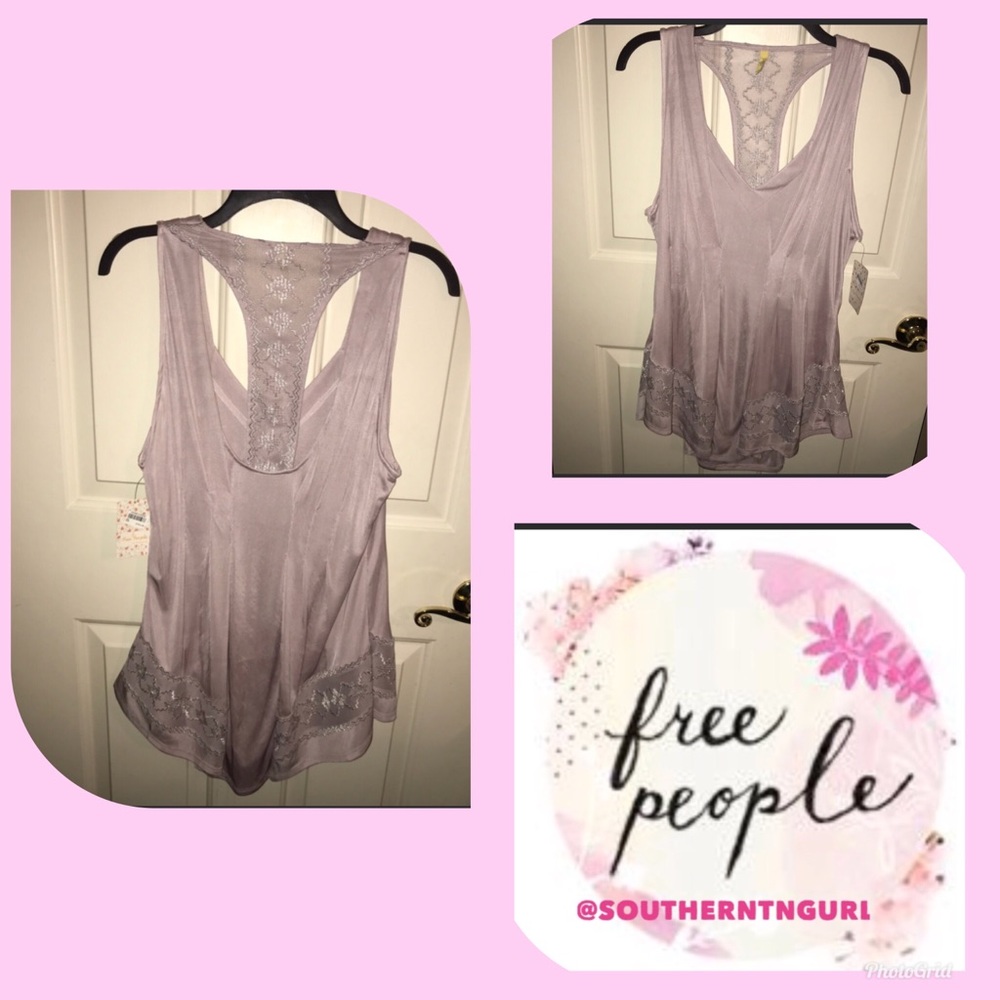 NWT FREE PEOPLE Embroidered cut out T- Back Blouse Top